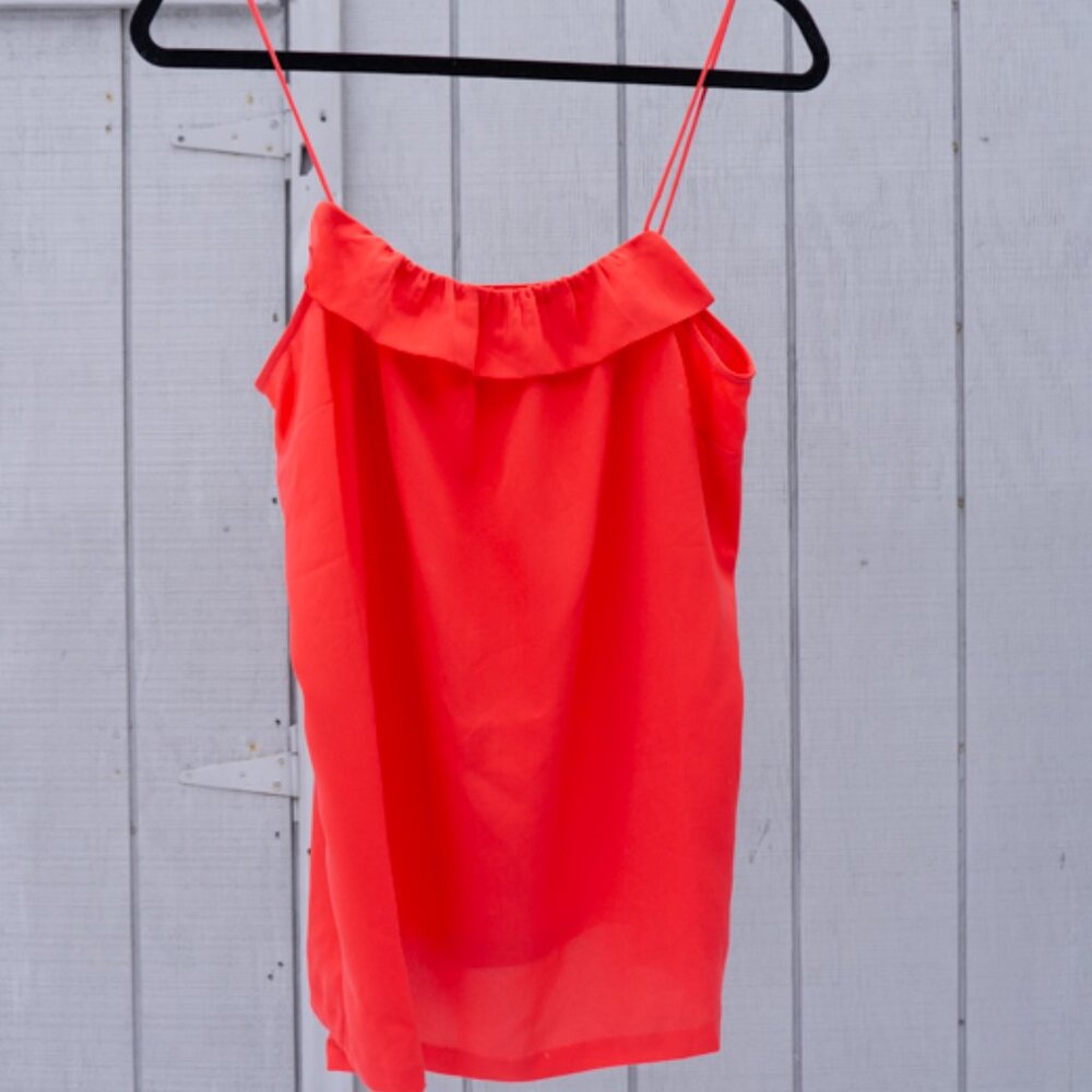 J Crew Pink Silky Ruffled Top Tee Shirt 10 Work Business Coral Y2K